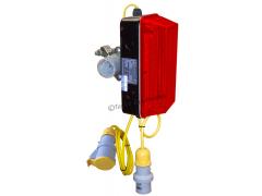 110v LED LINKABLE SCAFFOLD MOUNT RED BULKHEAD LIGHT WITH INPUT & OUTPUT LEADS AND PLUG & COUPLER